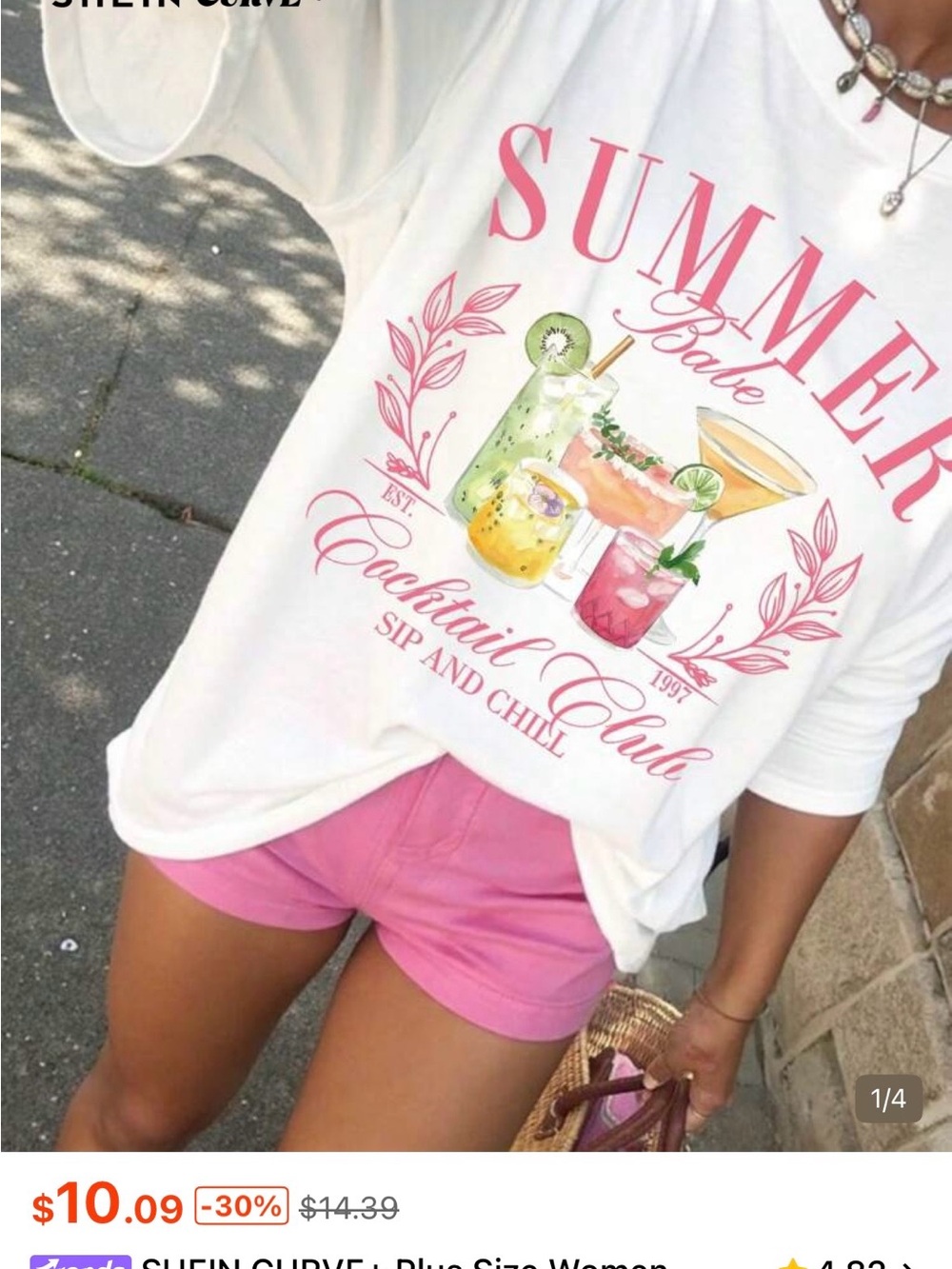SHEIN White Graphic 'Summer Babe' Cocktail Club Tee